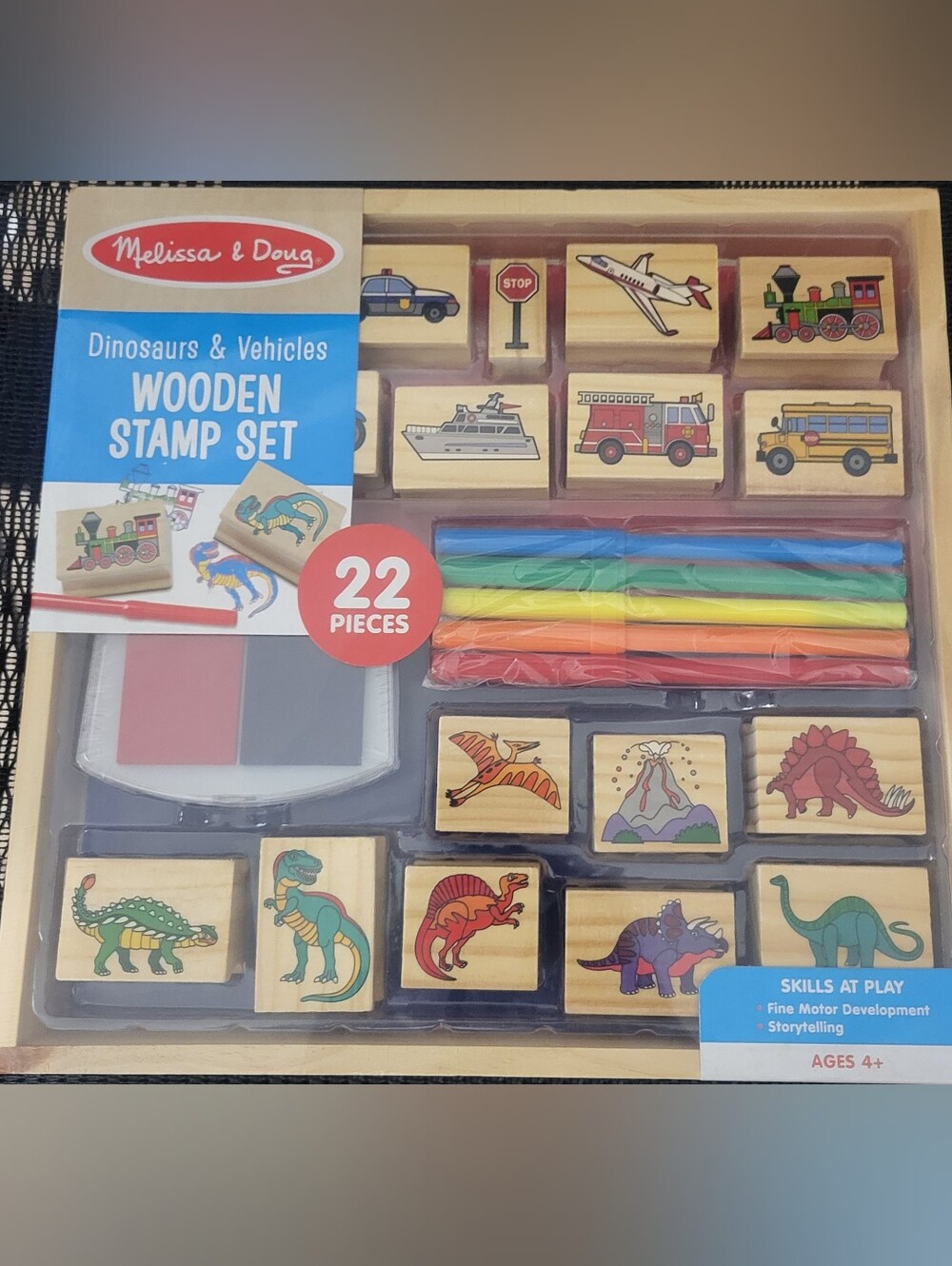 Melissa & Doug Wooden Stamp Set - Dinosaurs & Vehicles